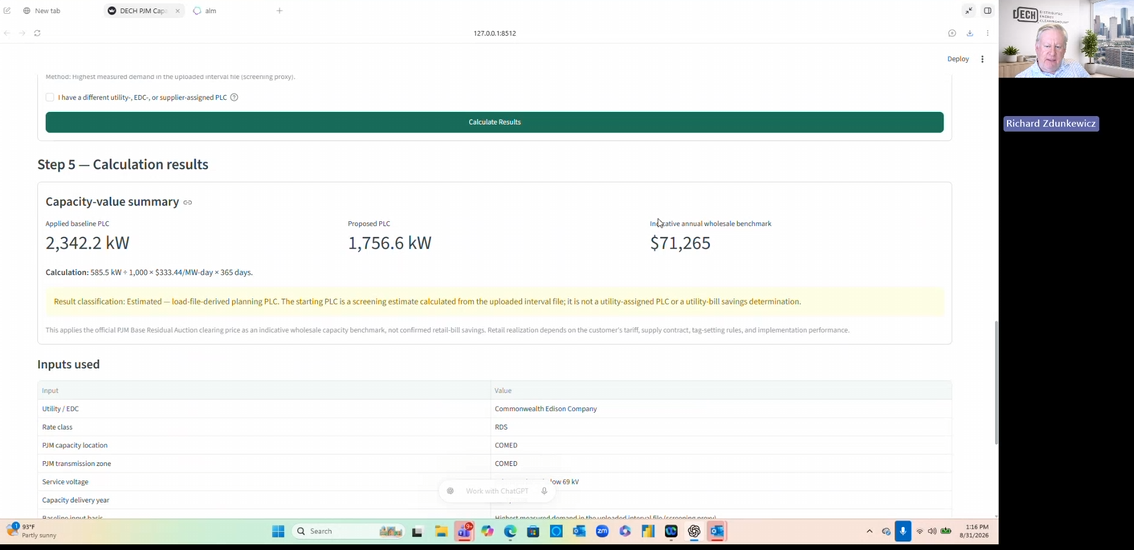 Capacity Value Tool Video Screenshot - Distributed Energy Clearinghouse